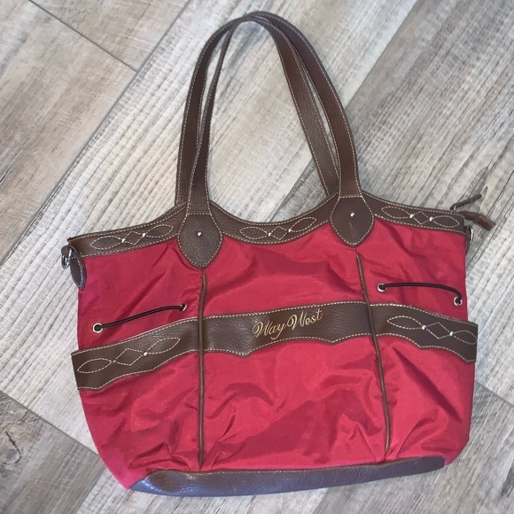 Way West Western Red w/ brown accents travel tote